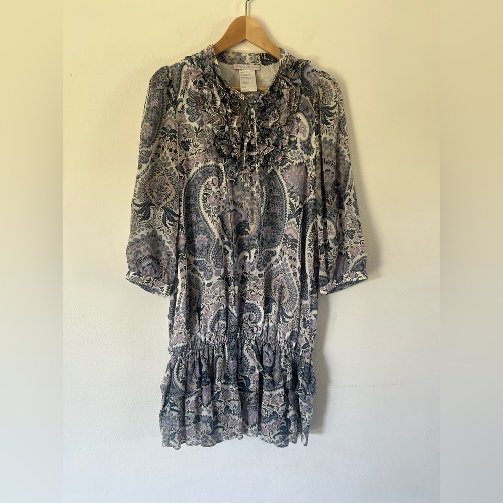 Paul & Joe Sister Purple Floral Paisley Drop Waist Cotton & Silk Blend Dress